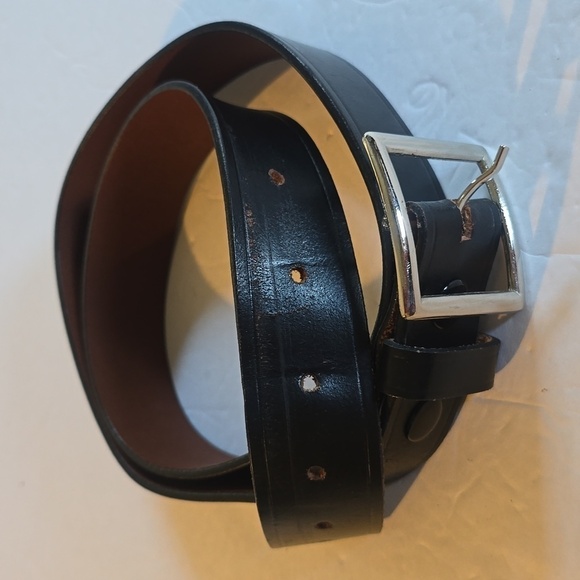 Mens Black Premium leather Belt Silver Square Buckle Minimalist Sz.L/XL - Picture 1 of 7